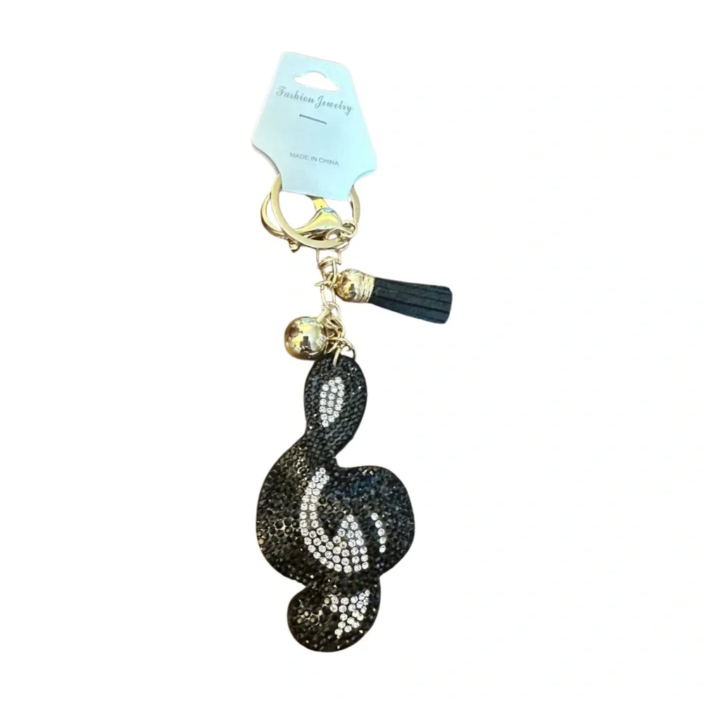 Fashion Jewelry Black and Silver Music Note Keychain‎